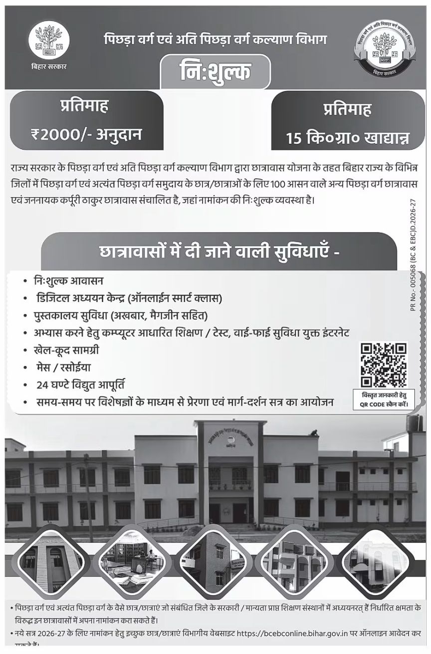 Bihar BC & EBC Hostel Admission 2026