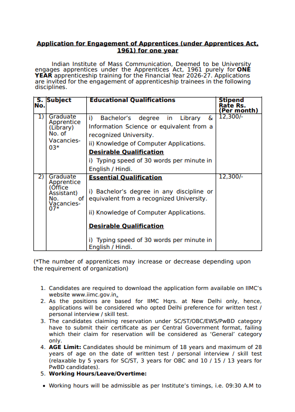 IIMC Graduate Apprentice Recruitment 2026